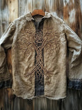 Viking Inspired Tree Of Life Embroidered Contrast Color Linen Shirt elevenforest