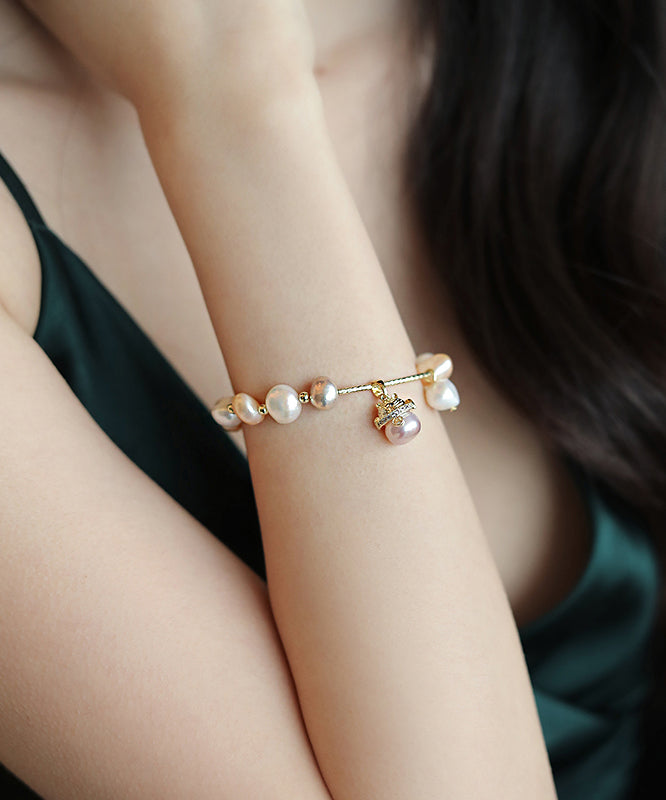 White Sterling Silver Overgild Pearl Lucky Cat Charm Bracelet