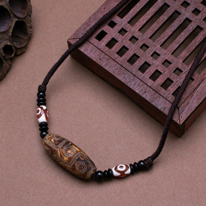 Buddha Stones Tibetan Nine-eye Dzi Bead Protection String Necklace
