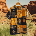 Men's Contrast Patchwork Sun Linen T-shirt elevenforest