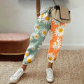 Daisy Pattern Contrast Linen Blend Casual Pants elevenforest
