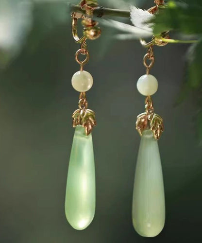 Green Sterling Silver Alloy Pearl Drop Earrings