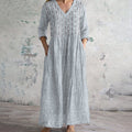 Comstylish Vintage Embroidered Art Women's Linen Dress