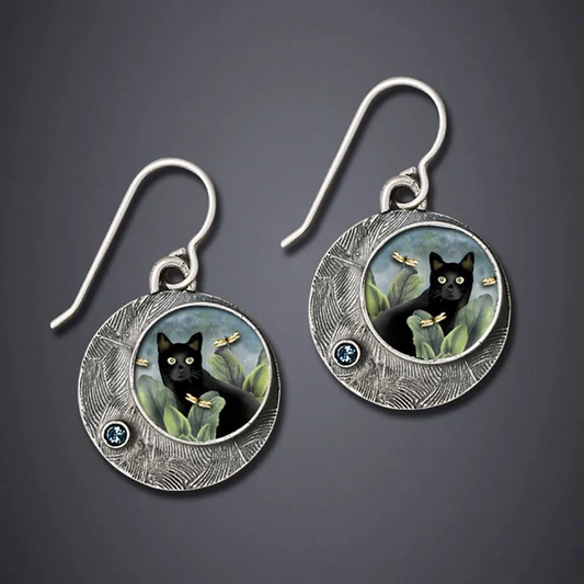 Rounded Painted Cat Earrings