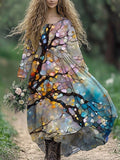Oil Flower Tree Art Women's Linen Maxi Dress elevenforest