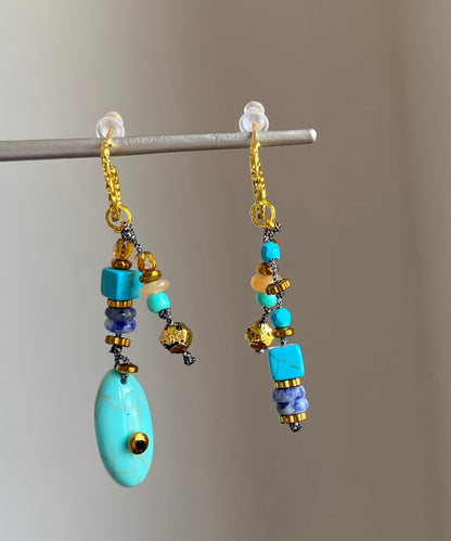 Copper Overgild Asymmetrical Natural Stone Drop Earrings