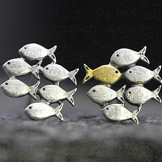 Silver & Gold Fish Earrings