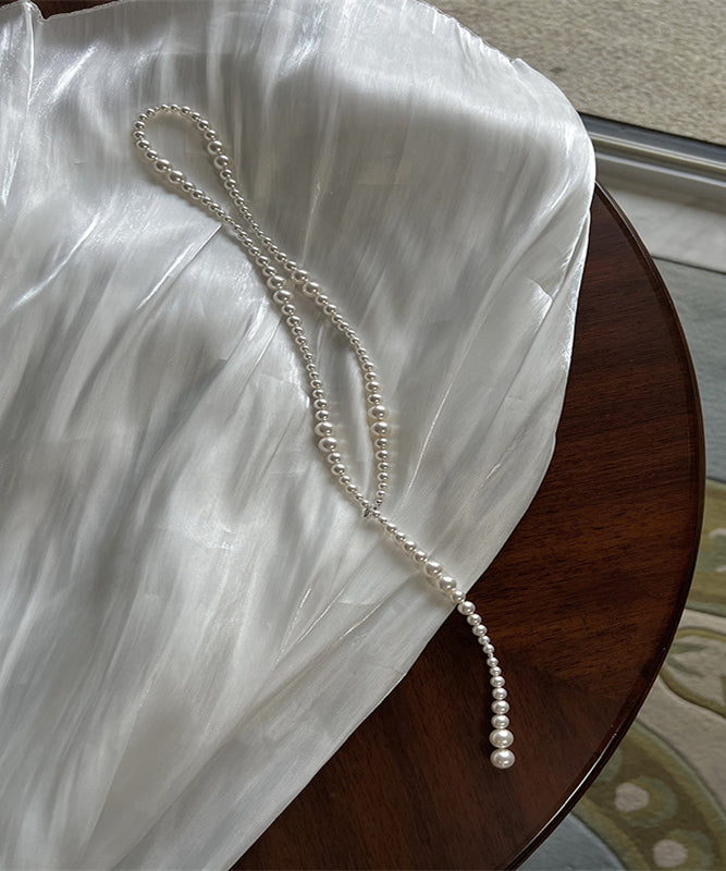 White Pearl Beading Gratuated Bead Necklace