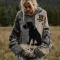 Comstylish Vintage Dog Horror Spider Web Cozy Knit Hooded Sweater