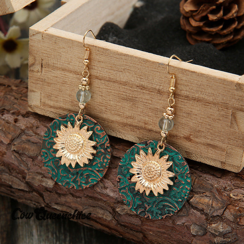 Double-layer Sunflower Pattern Earrings