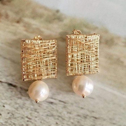 Golden Threads With Pearls Earrings