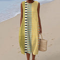 Comstylish Women's Vintage Geometry Stripes Print Casual Dress