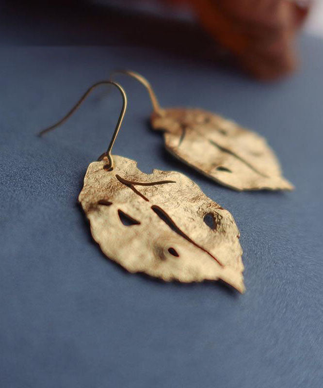 Gold Copper Overgild Maple Leaf Drop Earrings