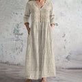 Vintage Floral Embroidered Art Women's Linen Dress elevenforest