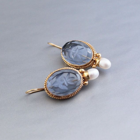 Blue Glass Pearl Earrings