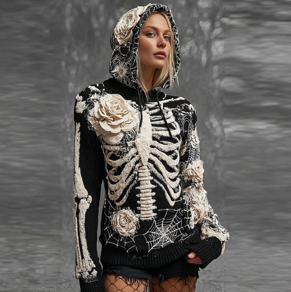 Comstylish Ladies' Halloween Line Art Dark Style Knit Sweater