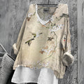 Comstylish Women's Japanese Floral Art Linen Blend T-shirt