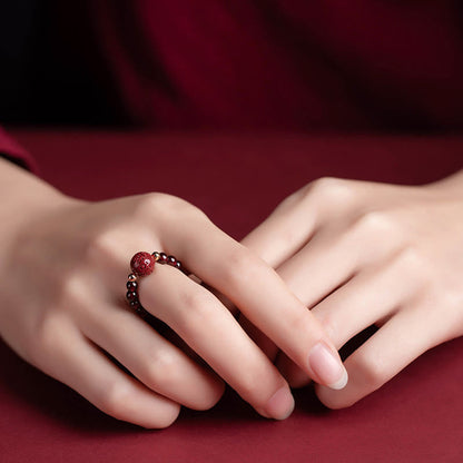 Buddha Stones Garnet Cinnabar Lucky Bead Pixiu Om Mani Padme Hum Rose Protection Ring