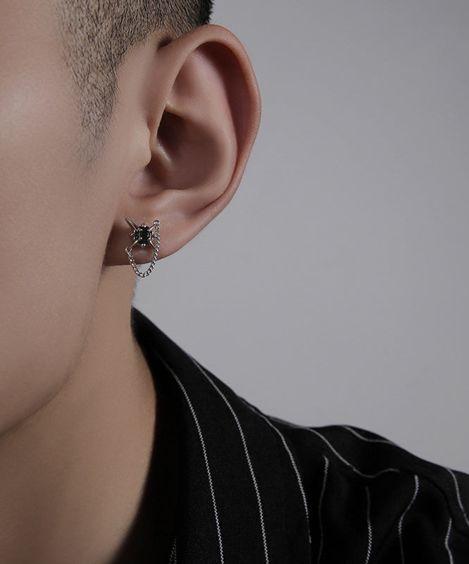 Silk Sterling Silver Zircon Chain Stud Earrings