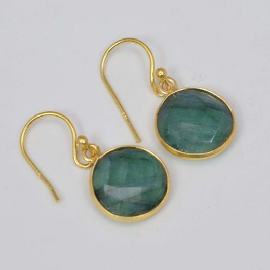 Green Glass Golden Earrings