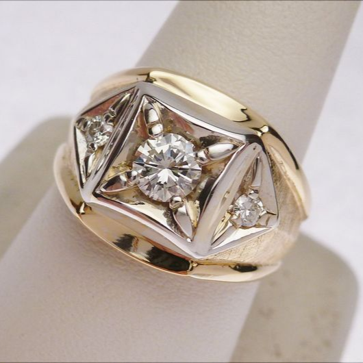Square Zirconia Gold & Silver Ring