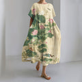 Comstylish Women's Japanese Art Floral Print Short Sleeve Midi Dress