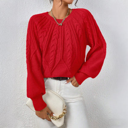 Comstylish Vintage Solid Color Cozy Cable Knit Sweater