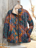 Women's Vintage Floral Art Print Casual Quilted Cardigan
