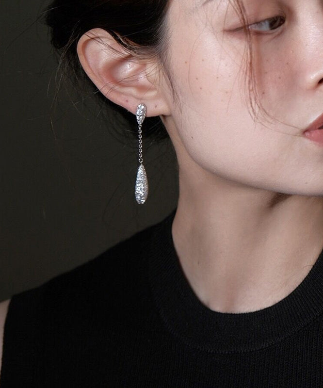Silk Sterling Silver Zircon Water Drop Tassel Drop Earrings