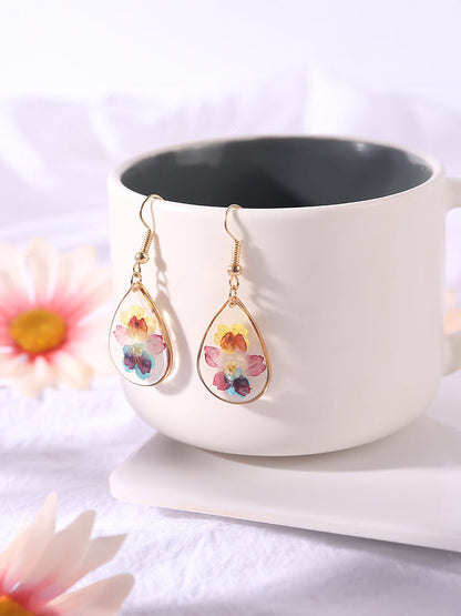 Van Gogh Water Color Pressed Flower Tear Drop Earrings
