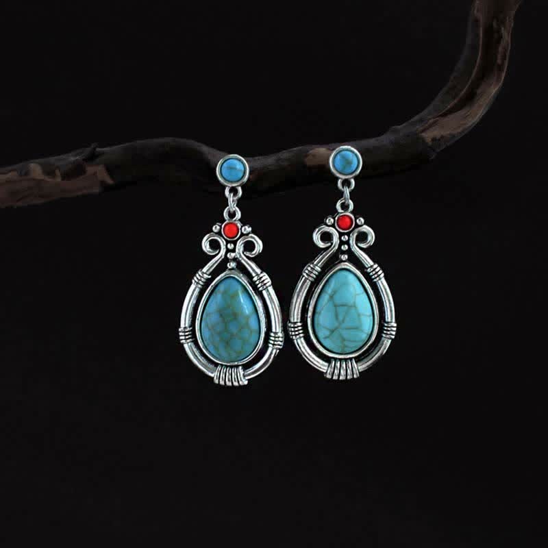 Tibet Turquoise Waterdrop Strength Drop Dangle Earrings Clips