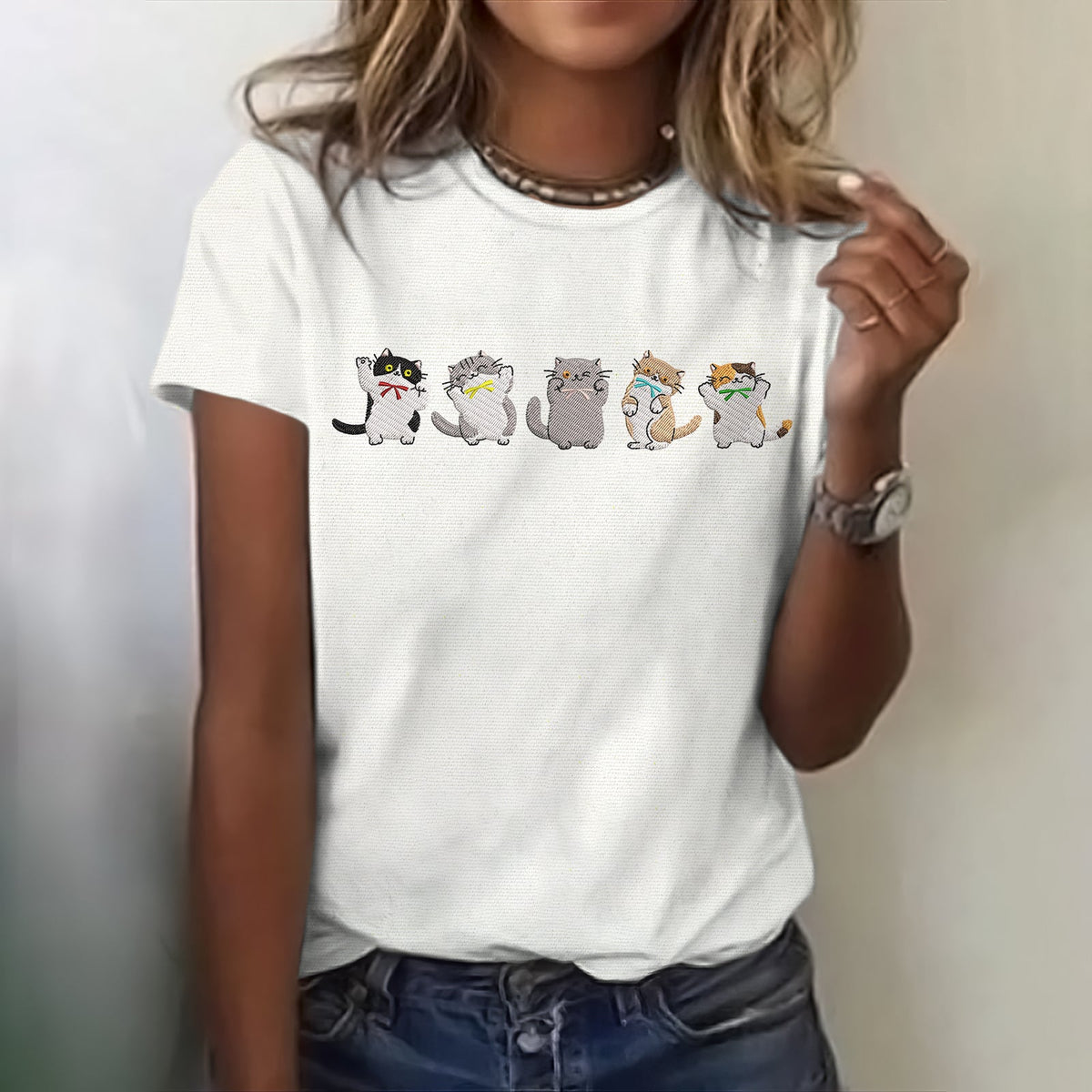 Women's Retro Funny Cat Art Graphic T-shirt elevenforest