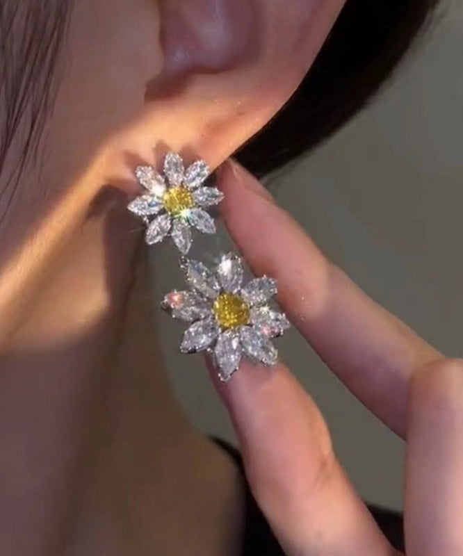 White Alloy Crystal Zircon Drop Earrings