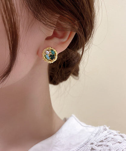Novelty Gold Sterling Silver Overgild Zircon Pearl Stud Earrings