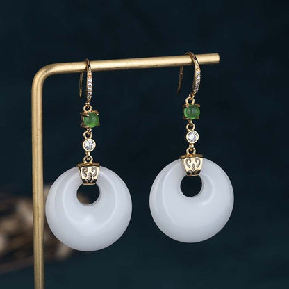 Fengshui White Jade Blessing Drop Earrings