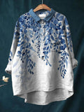 Women's Casual Blue Floral Printed Cotton Shirt elevenforest
