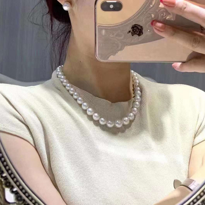 9.5-12mm Classic Aaa Grade Freshwater Pearl Necklace & Earrings