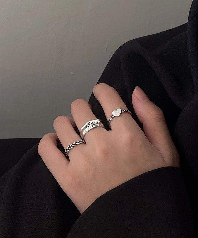 Boutique Silk Sterling Silver Love ,smiling Face and Fried Dough Twists Rings Three-piece Set