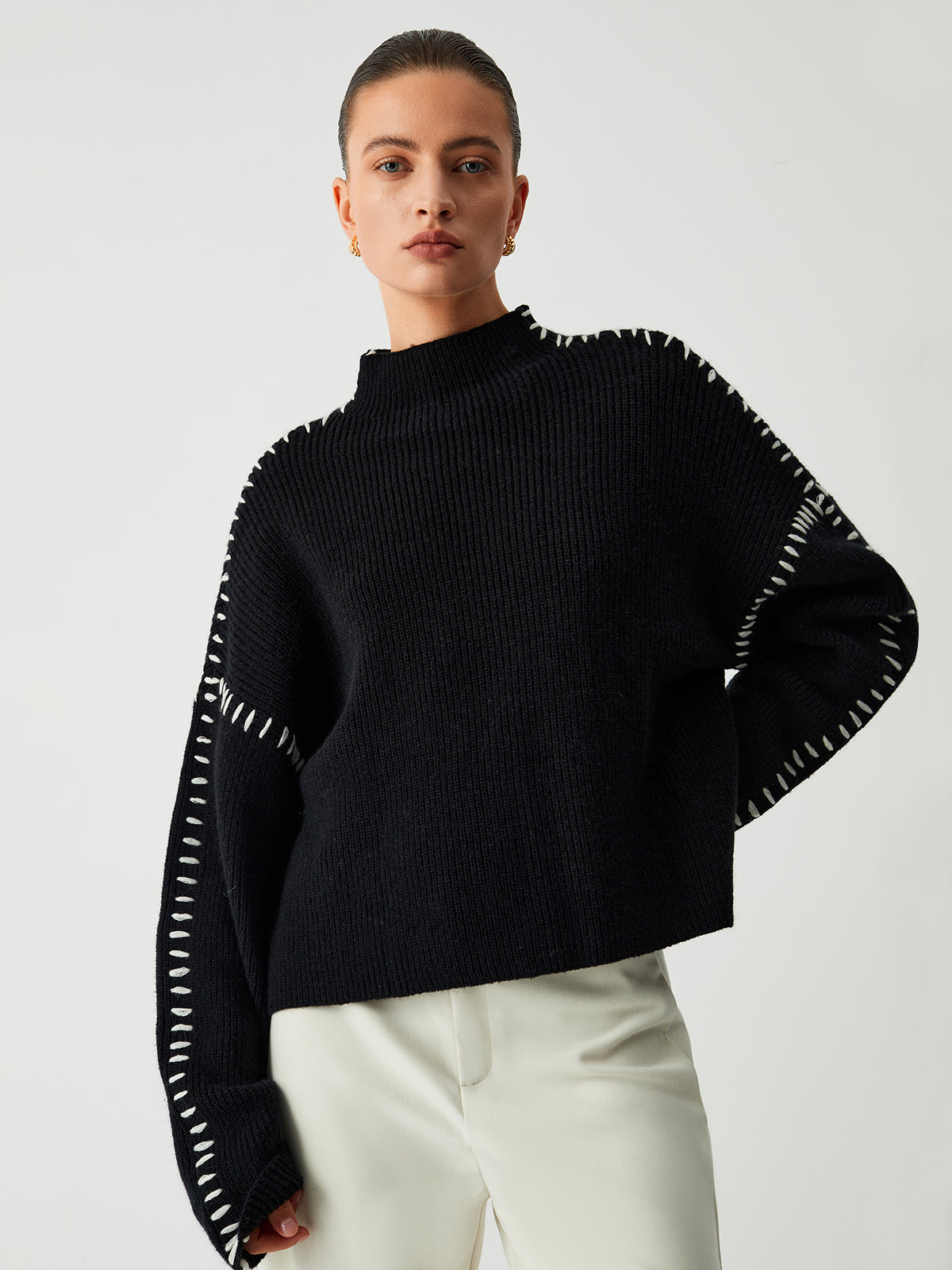 Charlotte® | Turtleneck sweater with piqué stitch details