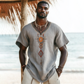 Bohemian Tribal Embroidery Print Art Painting Linen Casual T-shirt elevenforest