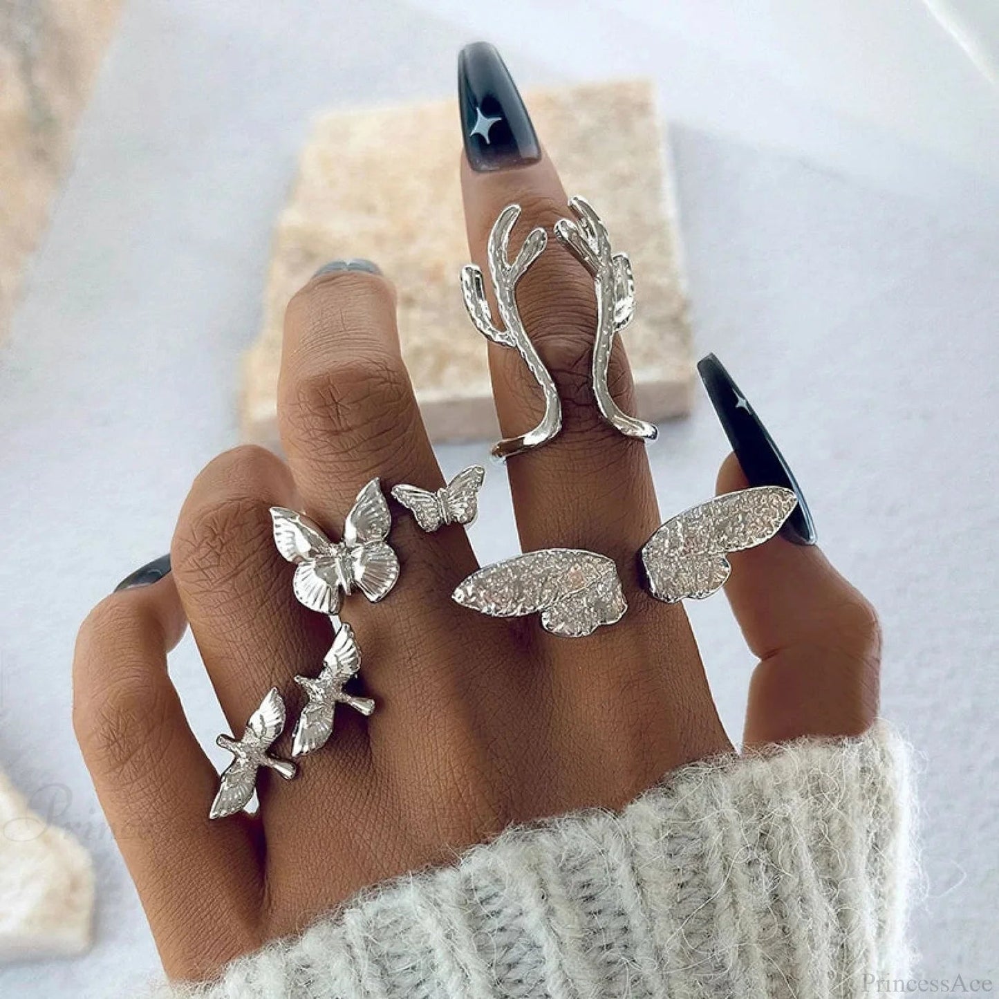 Four Piece Gothic Butterfly Ring