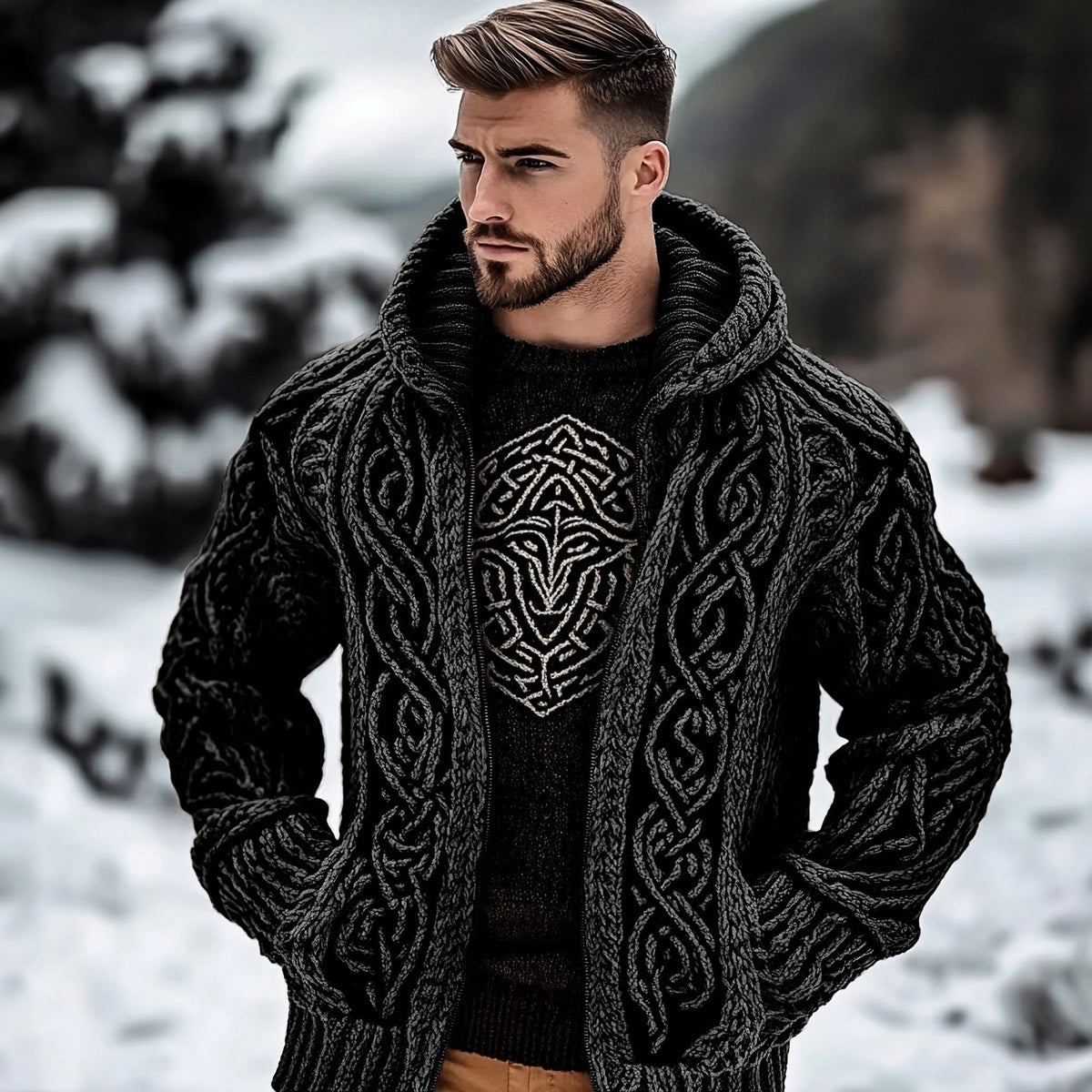 Men's Viking Kyle Style Extra Thick Hooded Zip-up Sweater elevenforest