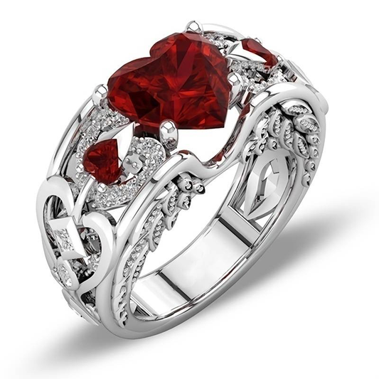 Red Crystal Silvered Ring