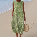 Women's Vintage Floral Art Print Sleeveless Cotton Dress elevenforest