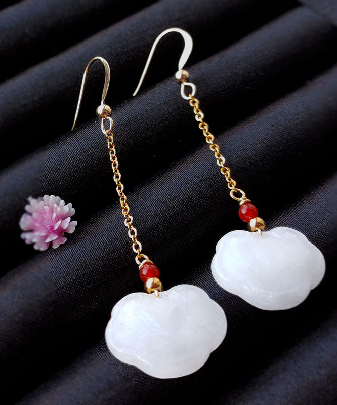 Diy White 14k Gold Jade Gem Stone Drop Earrings
