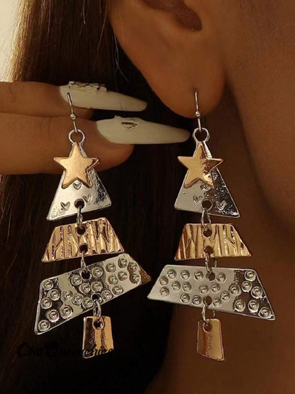 Party Carnival Metal Christmas Tree Long Earrings
