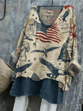Vintage America Patriotic Pattern Linen Tunic elevenforest