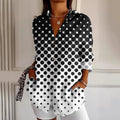 Women's Black And White Polka Dot Art Button Shirt elevenforest