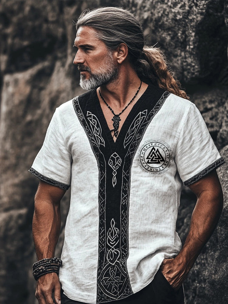 Men's Vintage Viking Inspired Contrast Linen T Shirt elevenforest