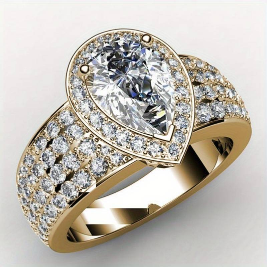 Drop Zirconia Gold Ring